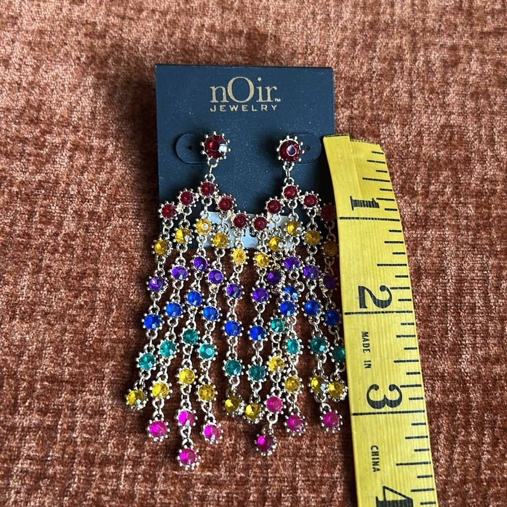 nOir Jewelry Gold Colorful Rhinestone Earrings  New - Picture 2 of 3